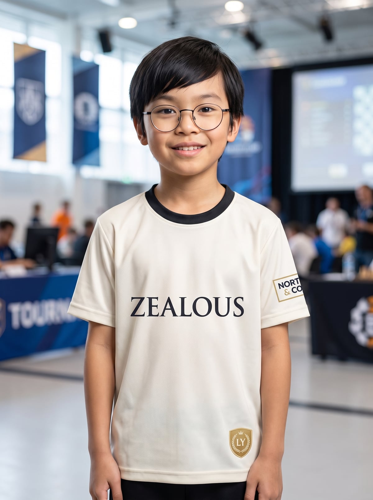 Concept render of Lucas wearing the partner jersey, front view with example sponsor marks