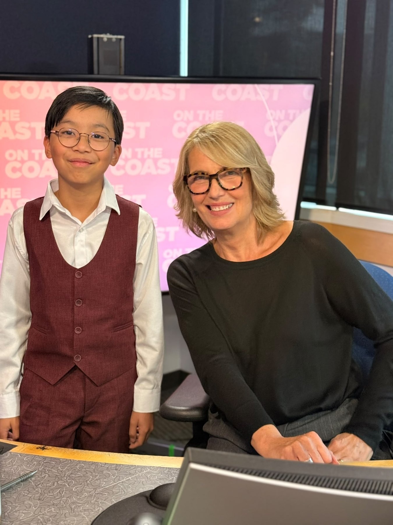 Lucas Yao in the CBC Vancouver studio after recording On the Coast
